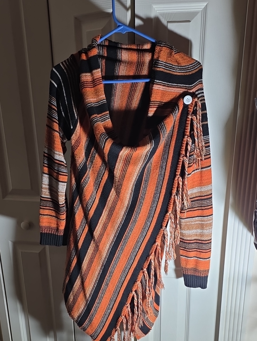 Striped Orange and Black Fringe Women's Sweater Wrap